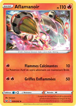 Carte Pokémon Aflamanoir 26/202 de la série Épée et Bouclier en vente au meilleur prix