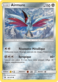 Carte Pokémon Commune Airmure 88/149 de la série Soleil & Lune