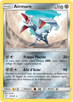 Carte Pokémon Rare Airmure 98/181 de la série Duo de Choc