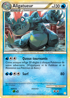 Carte Pokémon Rare Aligatueur 20/123 de la série HeartGold SoulSilver