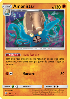 Carte Pokémon Holographique Rare Amonistar 76/181 de la série Duo de Choc