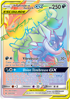 Carte Pokémon Secrète Rainbow GX Amphinobi Zoroark GX 222/214 de la série Alliance Infallible