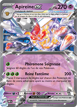 Carte Pokémon Double rare Apireine ex 96/197 de la série Flammes Obsidiennes