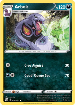 Carte Pokémon Arbok 034/073 de la série La Voie du Maître en vente au meilleur prix
