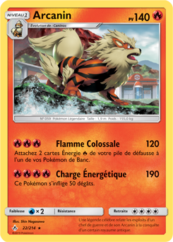 Carte Pokémon Holographique Rare Arcanin 22/214 de la série Alliance Infallible