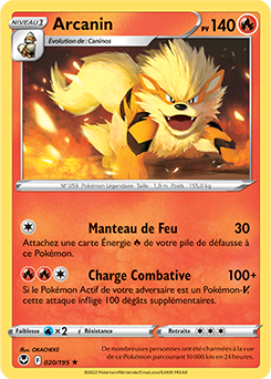 Carte Pokémon Rare Arcanin 020/195 de la série Tempête Argentée