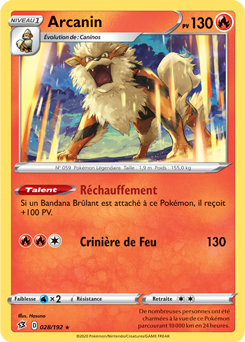 Carte Pokémon Rare Arcanin 28/192 de la série Clash des Rebelles