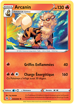 Carte Pokémon Rare Arcanin 33/264 de la série Poing de Fusion