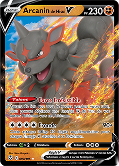 Carte Pokémon Ultra rare V Arcanin de Hisui V 090/195 de la série Tempête Argentée