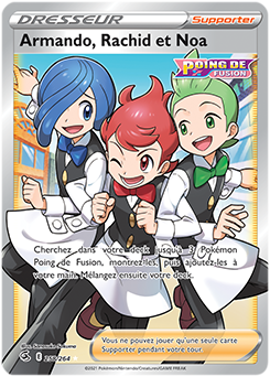 Carte Pokémon Dresseur Full Art Armando, Rachid et Noa 258/264 de la série Poing de Fusion