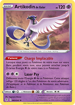 Carte Pokémon Holographique rare Artikodin de Galar 63/203 de la série Évolution Céleste