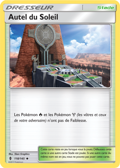 Carte Pokémon Peu commune Autel du Soleil 118/145 de la série Gardiens Ascendants
