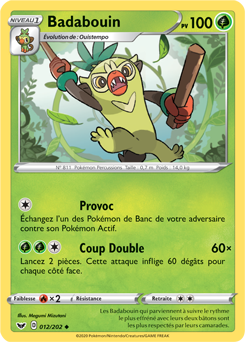 Carte Pokémon Badabouin 12/202 de la série Épée et Bouclier en vente au meilleur prix