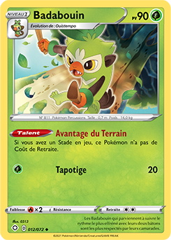 Carte Pokémon Badabouin 012/072 de la série Destinées Radieuses en vente au meilleur prix