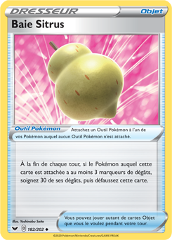 Carte Pokémon Peu commune Baie Sitrus 182/202 de la série Épée et Bouclier
