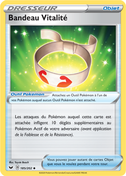 Carte Pokémon Bandeau Vitalité 185/202 de la série Épée et Bouclier en vente au meilleur prix