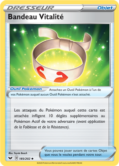 Carte Pokémon Peu commune Bandeau Vitalité 185/202 de la série Épée et Bouclier