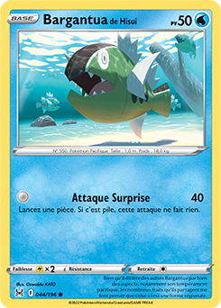 Carte Pokémon Communes Bargantua de Hisui 044/196 de la série Origine Perdue