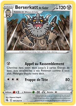 Carte Pokémon Peu commune Berserkatt de Galar 181/264 de la série Poing de Fusion