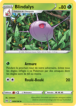 Carte Pokémon Peu commune Blindalys 009/196 de la série Origine Perdue