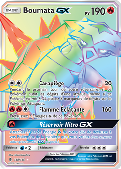Carte Pokémon Secrète Rainbow GX Boumata GX 148/145 de la série Gardiens Ascendants