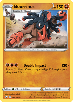 Carte Pokémon Rare Bourrinos 106/202 de la série Épée et Bouclier