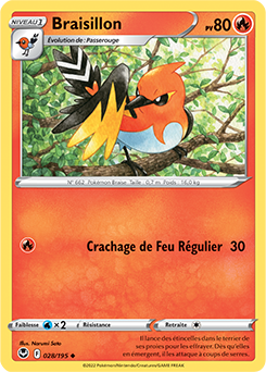 Carte Pokémon Braisillon 028/195 de la série Tempête Argentée en vente au meilleur prix