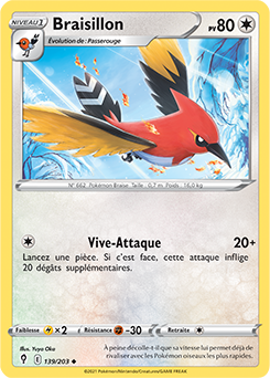 Carte Pokémon Peu commune Braisillon 139/203 de la série Évolution Céleste
