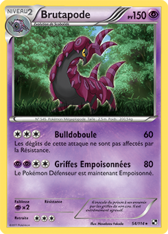 Carte Pokémon Rare Brutapode 54/114 de la série Noir & Blanc