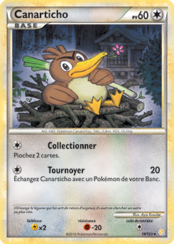 Carte Pokémon Rare Canarticho 19/123 de la série HeartGold SoulSilver