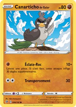 Carte Pokémon Commune Canarticho de Galar 94/192 de la série Clash des Rebelles