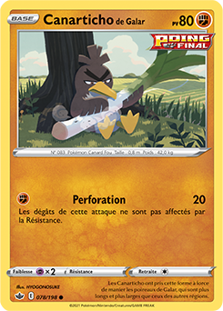 Carte Pokémon Canarticho de Galar 78/198 de la série Règne de Glace en vente au meilleur prix