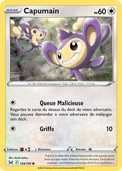 Carte Pokémon Communes Capumain 144/196 de la série Origine Perdue