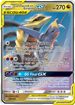 Carte Pokémon Carchacrok Giratina GX 146/236 de la série Harmonie des Esprits en vente au meilleur prix