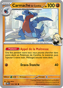 Carte Pokémon Communes Carmache de Cynthia 103/182 de la série Rivalités Destinées