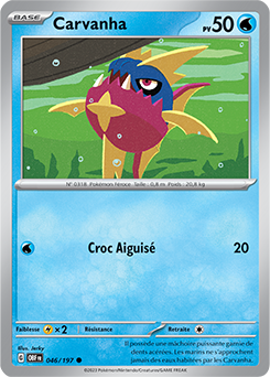 Carte Pokémon Communes Carvanha 46/197 de la série Flammes Obsidiennes