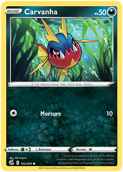Carte Pokémon Communes Carvanha 162/264 de la série Poing de Fusion