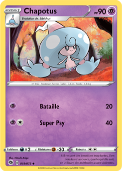 Carte Pokémon Chapotus 019/073 de la série La Voie du Maître en vente au meilleur prix