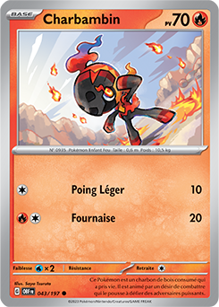 Carte Pokémon Communes Charbambin 43/197 de la série Flammes Obsidiennes