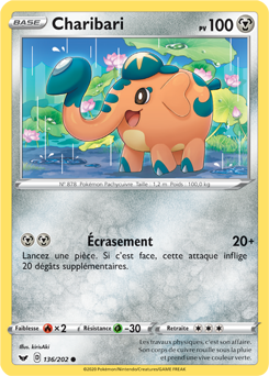 Carte Pokémon Commune Charibari 136/202 de la série Épée et Bouclier