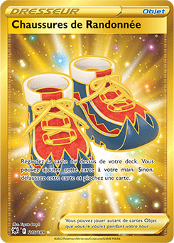 Carte Pokémon Objet Gold EB Chaussures de Randonnée 215/189 de la série Astres Radieux