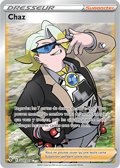 Carte Pokémon Dresseur Full Art Chaz 201/203 de la série Évolution Céleste
