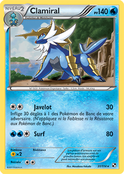 Carte Pokémon Holographique Rare Clamiral 31/114 de la série Noir & Blanc