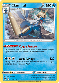 Carte Pokémon Rare Clamiral 035/185 de la série Voltage Éclatant