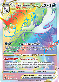Carte Pokémon Rainbow VSTAR Clamiral de Hisui VSTAR 197/189 de la série Astres Radieux