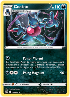 Carte Pokémon Rare Coatox 166/264 de la série Poing de Fusion