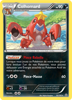 Carte Pokémon Holographique Rare Colhomard 92/160 de la série Primo Choc