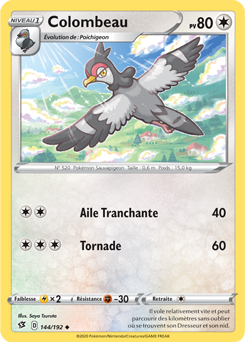 Carte Pokémon Colombeau 144/192 de la série Clash des Rebelles en vente au meilleur prix