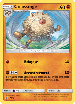 Carte Pokémon Rare Colossinge 72/181 de la série Duo de Choc