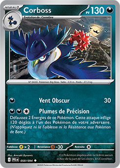 Carte Pokémon Peu commune Corboss 58/94 de la série Flammes Fantasmagoriques